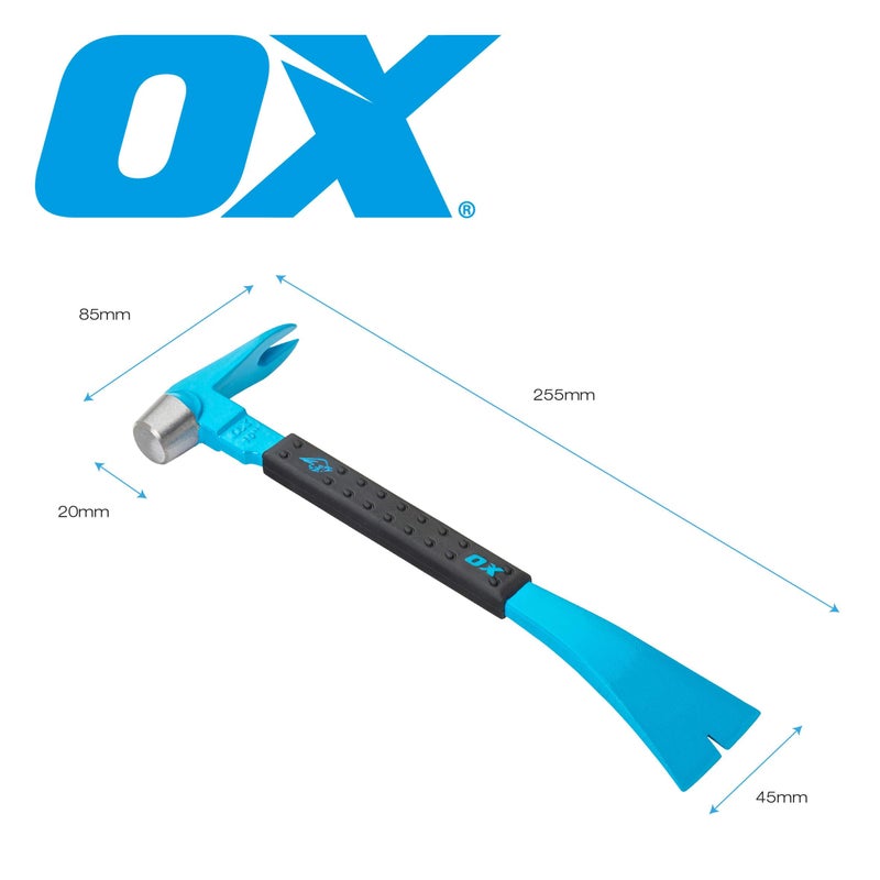 OX Tools 10" Molding Bar Cats Paw Nail Puller Tool with Wide Chisel Blade - Non-Slip Grip Multi-Purpose Beveled Claw with Hammer Head - Multi-use Mini Pry Bar for Trim and Nail Removal OX-P083110 - Image 3